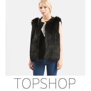 Topshop Leah black faux fur vest (NWOT)